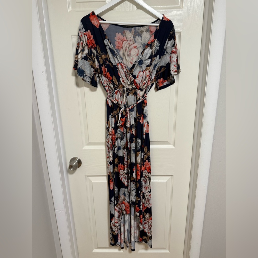Tua Navy and Red Floral Maxi Dress